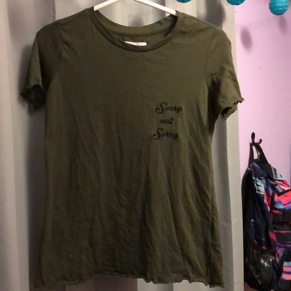 NEVER WORN! Olive green shirt, a little cropped.